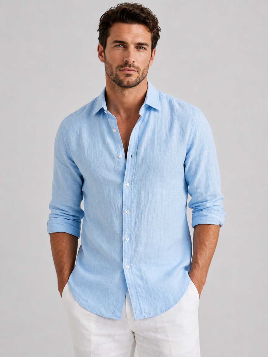 Men's Linen Shirt - Relaxed Fit Lightweight Button Up Shirt