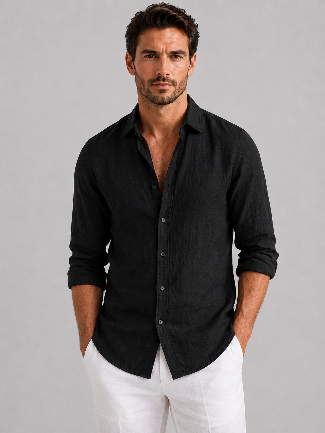 Men's Linen Shirt - Relaxed Fit Lightweight Button Up Shirt