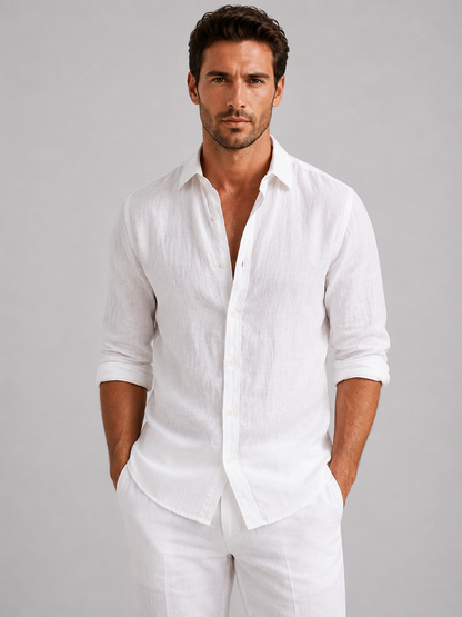 Men's Linen Shirt - Relaxed Fit Lightweight Button Up Shirt