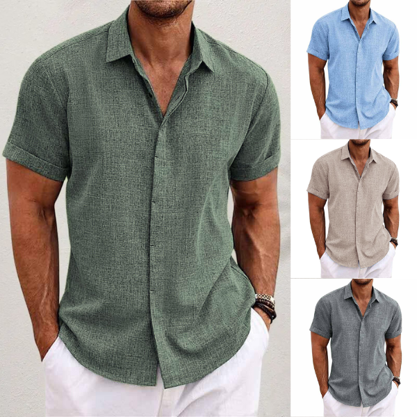 Men's Cotton Linen Short Sleeve Shirt - Casual Summer Shirt