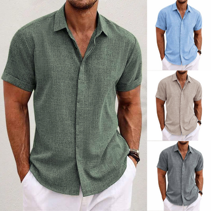 Men's Cotton Linen Short Sleeve Shirt - Casual Summer Shirt