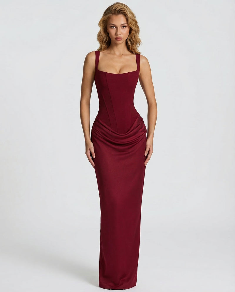 Women's Satin Corset Maxi Dress - Elegant Evening Gown