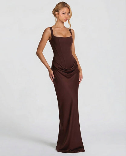 Women's Satin Corset Maxi Dress - Elegant Evening Gown