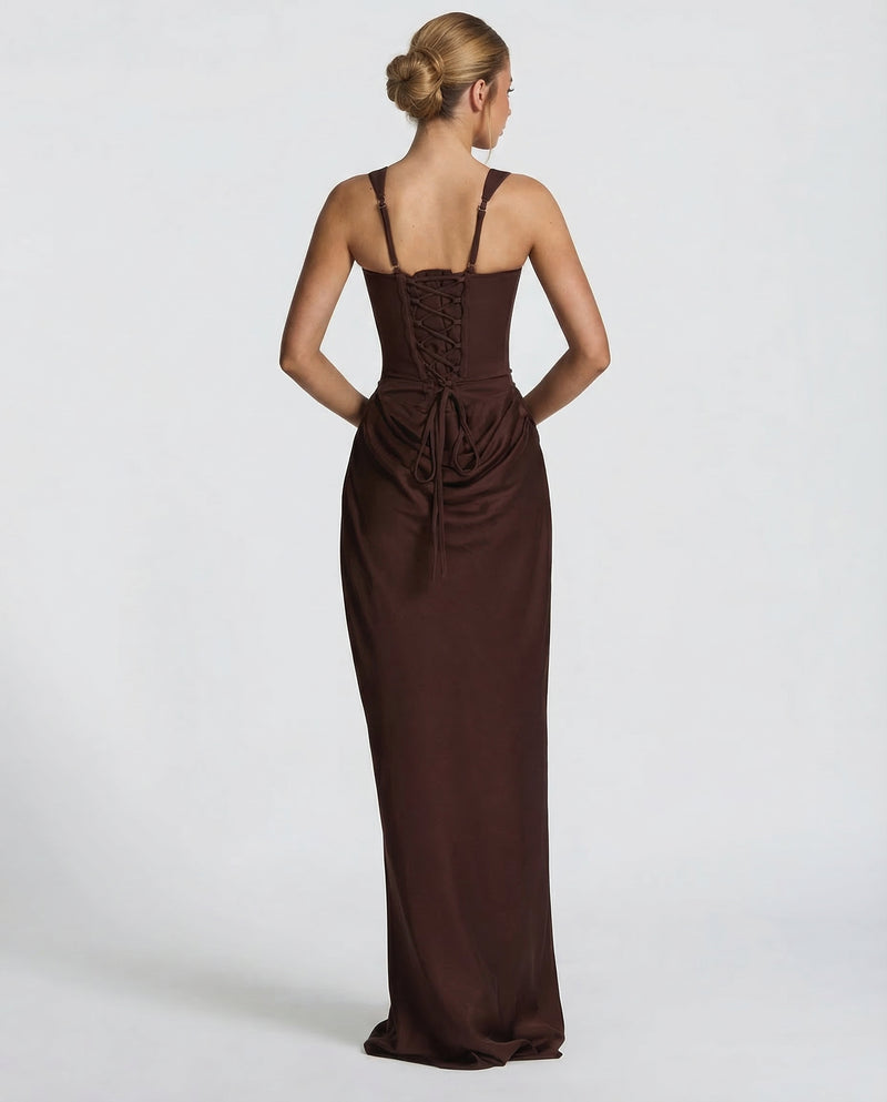 Women's Satin Corset Maxi Dress - Elegant Evening Gown