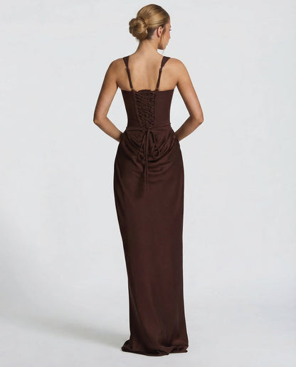 Women's Satin Corset Maxi Dress - Elegant Evening Gown