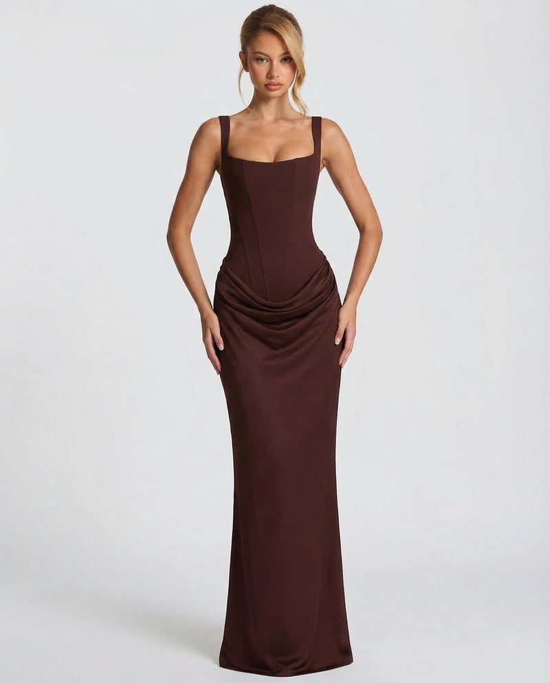 Women's Satin Corset Maxi Dress - Elegant Evening Gown
