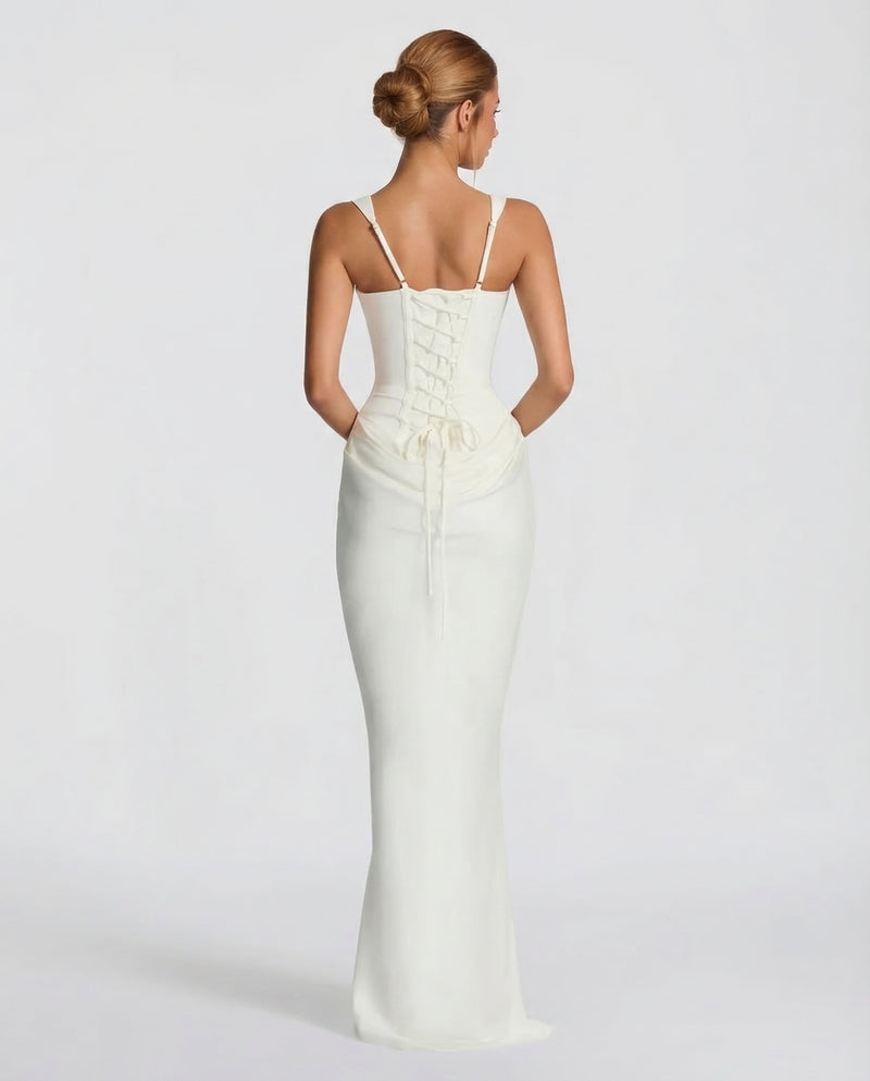 Women's Satin Corset Maxi Dress - Elegant Evening Gown
