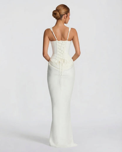 Women's Corset Maxi Dress - Square Neck Draped Evening Gown