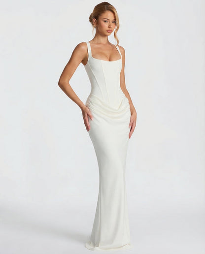 Women's Satin Corset Maxi Dress - Elegant Evening Gown