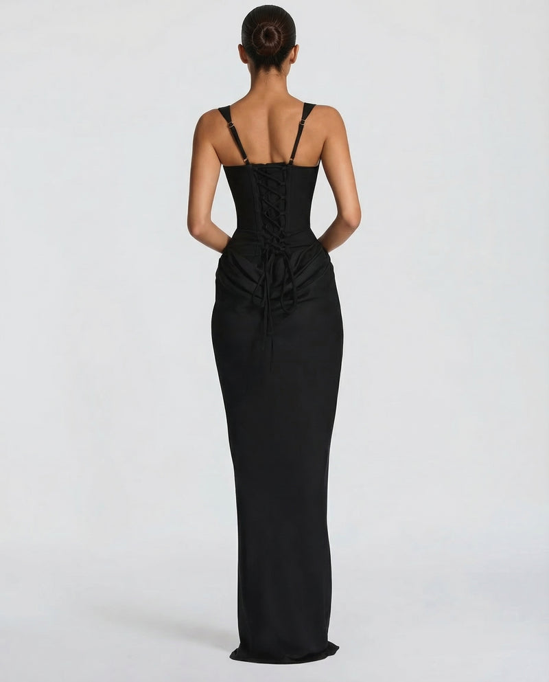 Women's Satin Corset Maxi Dress - Elegant Evening Gown