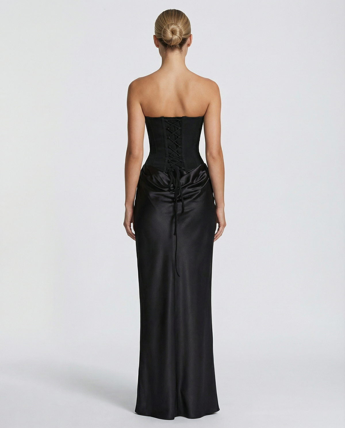 Women's Strapless Corset Maxi Dress - Draped Gown with Scarf
