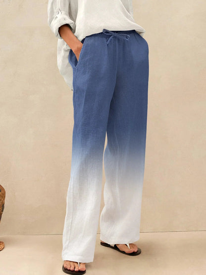 Women's 100% Linen Straight Leg Pants - Full Elastic Waist