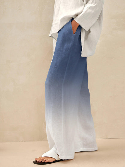 Women's 100% Linen Straight Leg Pants - Full Elastic Waist