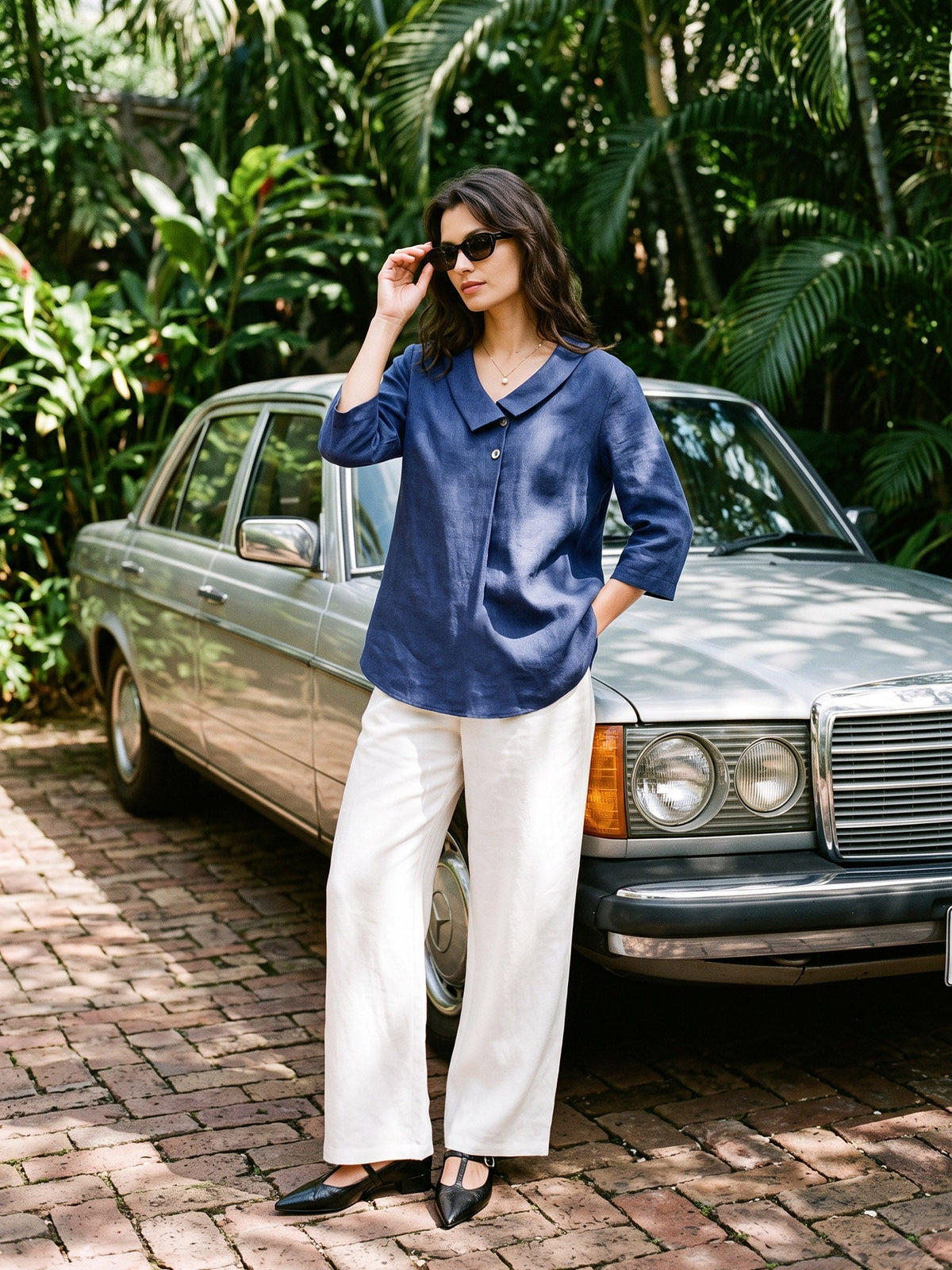 Women's 100% Linen Straight Leg Pants - Full Elastic Waist