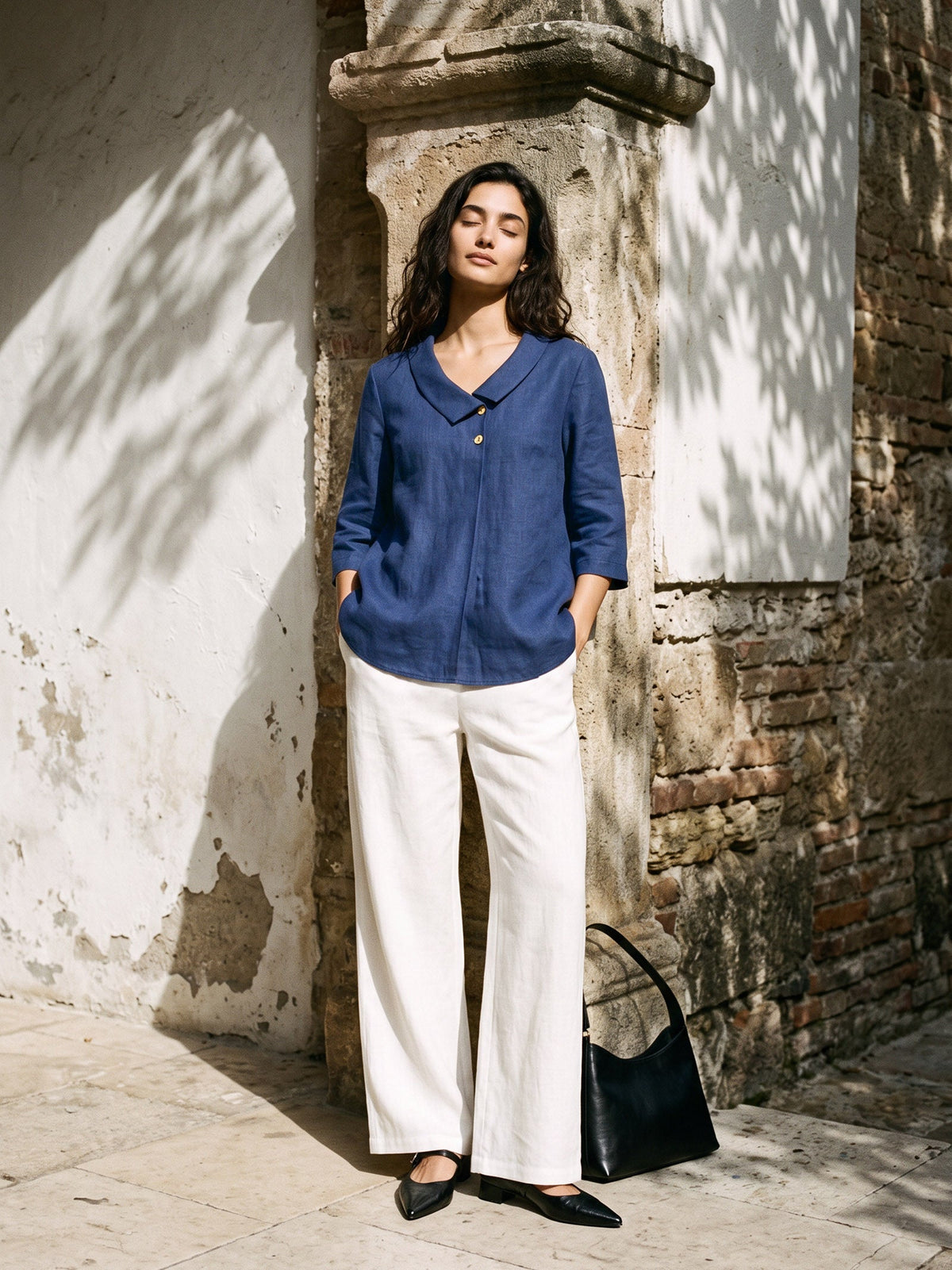 Women's 100% Linen Straight Leg Pants - Full Elastic Waist