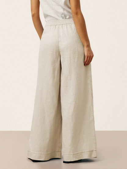 Women's Linen Wide Leg Pants with Welt Pockets - High Rise