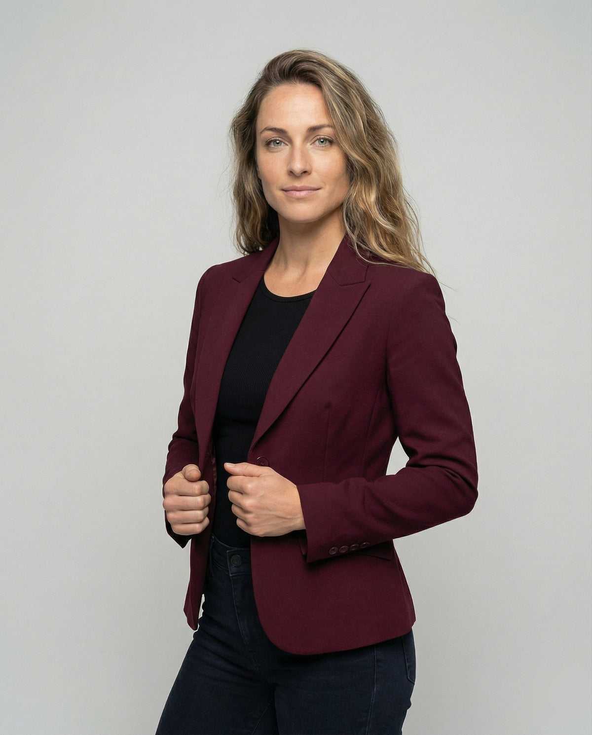 Women's Peplum Blazer - Two-Button Notch Lapel Office Jacket