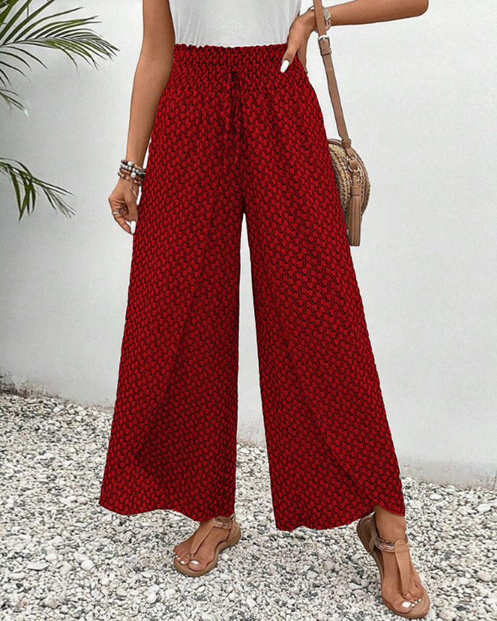 Women's Linen Wide Leg Trousers - Elastic Drawstring Waist