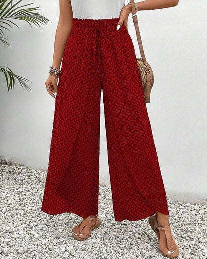 Women's Linen Wide Leg Trousers - Elastic Drawstring Waist