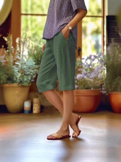 Women's Linen Capri Pants - Relaxed Cropped Summer Trousers
