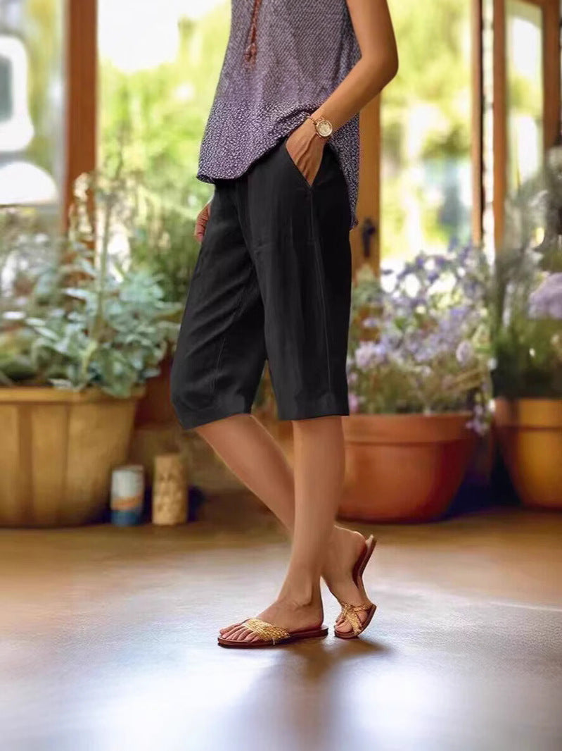 Women's Linen Capri Pants - Relaxed Cropped Summer Trousers