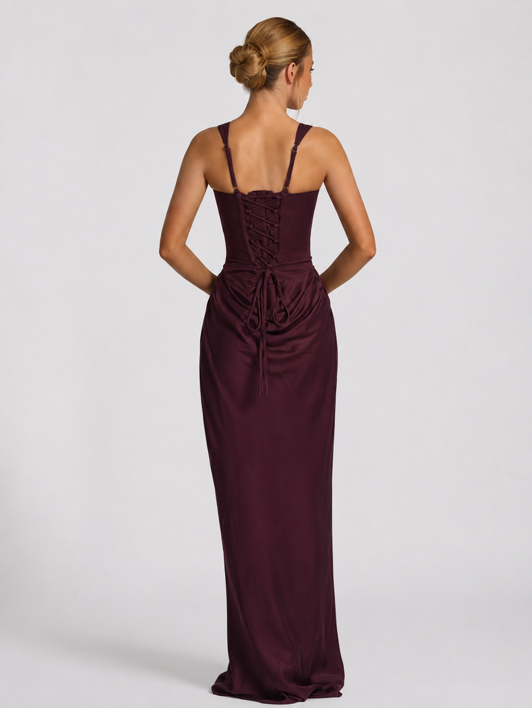 Women's Corset Maxi Dress - Square Neck Draped Evening Gown