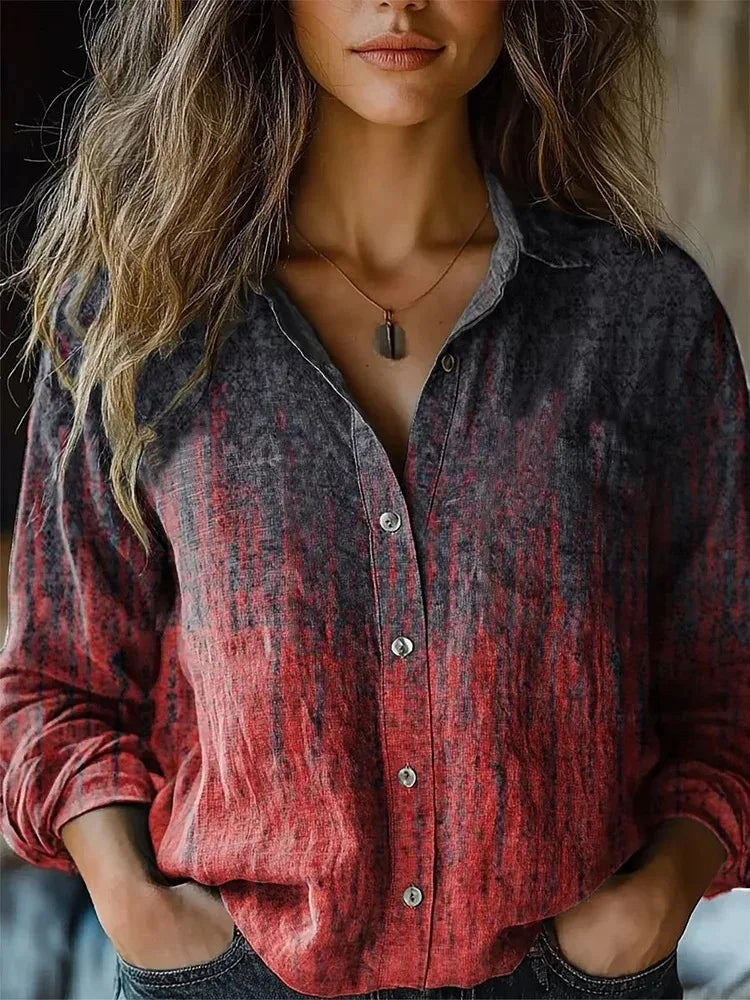 Women's Boho Print Long Sleeve Blouse - Paisley Button-Up