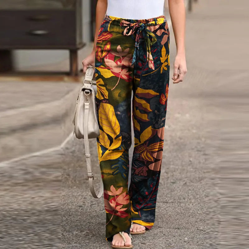 Women's Floral Linen Wide Leg Pants - Printed Summer Pants