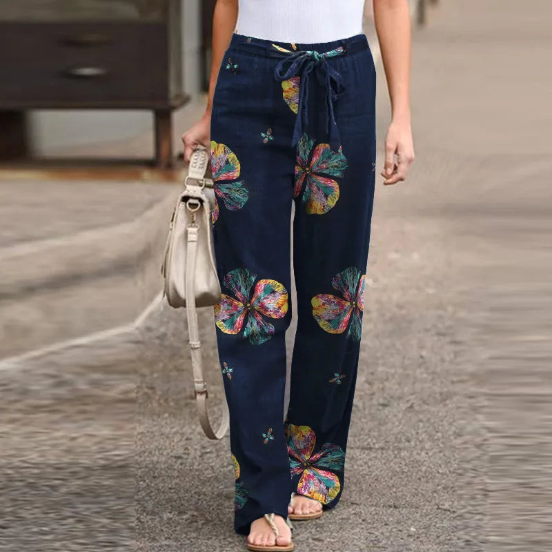 Women's Floral Linen Wide Leg Pants - Printed Summer Pants
