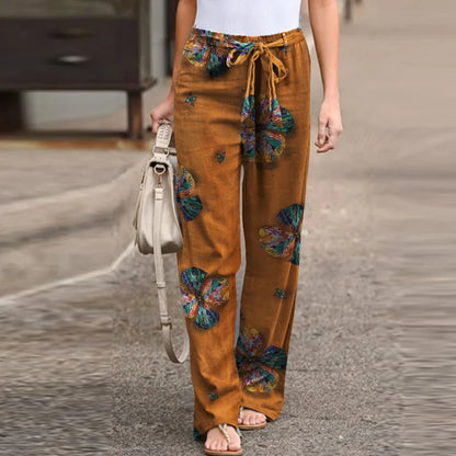 Women's Floral Linen Wide Leg Pants - Printed Summer Pants