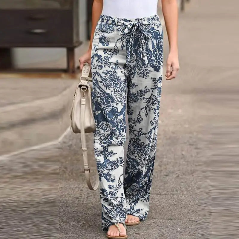 Women's Floral Linen Wide Leg Pants - Printed Summer Pants