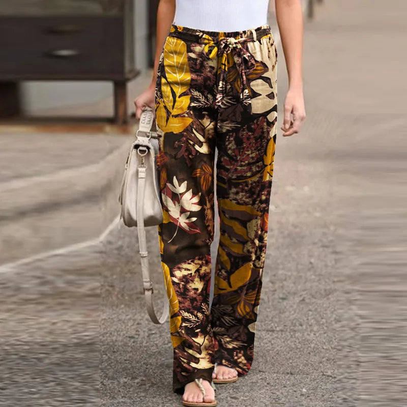 Women's Floral Linen Wide Leg Pants - Printed Summer Pants