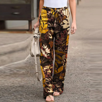 Women's Floral Linen Wide Leg Pants - Printed Summer Pants