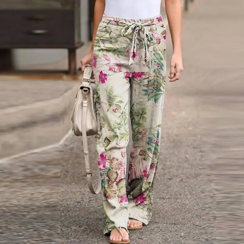 Women's Floral Linen Wide Leg Pants - Printed Summer Pants