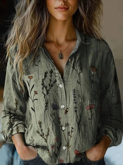 Women's Boho Print Long Sleeve Blouse - Paisley Button-Up