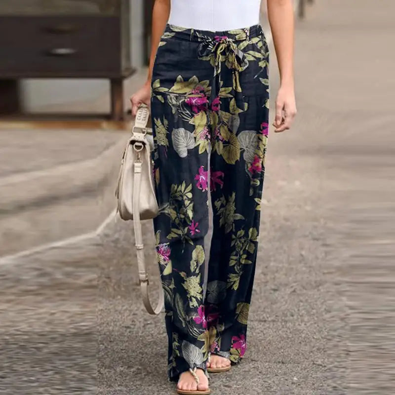 Women's Floral Linen Wide Leg Pants - Printed Summer Pants