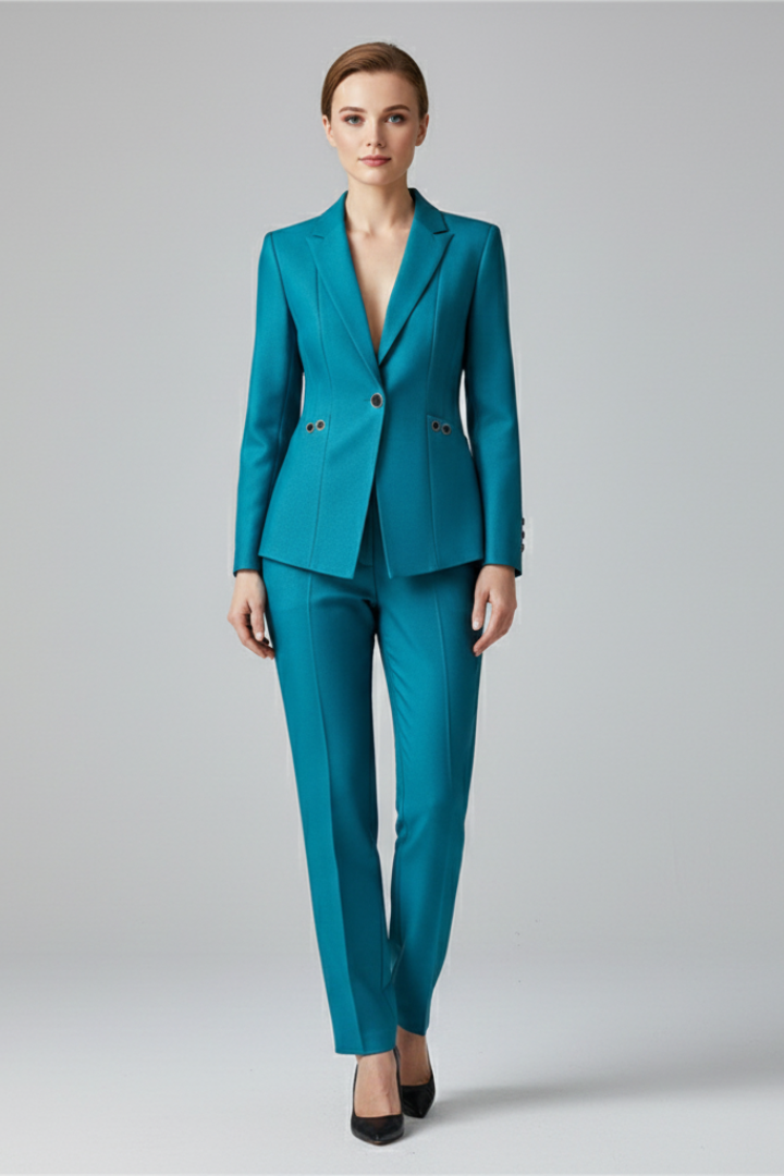 Women's One Button Blazer Set - Straight Leg Trouser Suit
