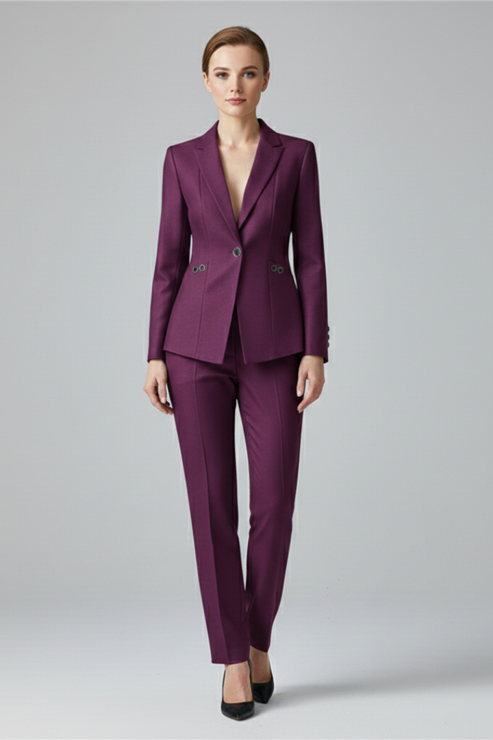 Women's One Button Blazer Set - Straight Leg Trouser Suit