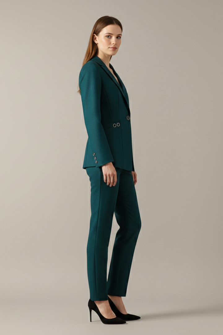 Women's One Button Blazer Set - Straight Leg Trouser Suit