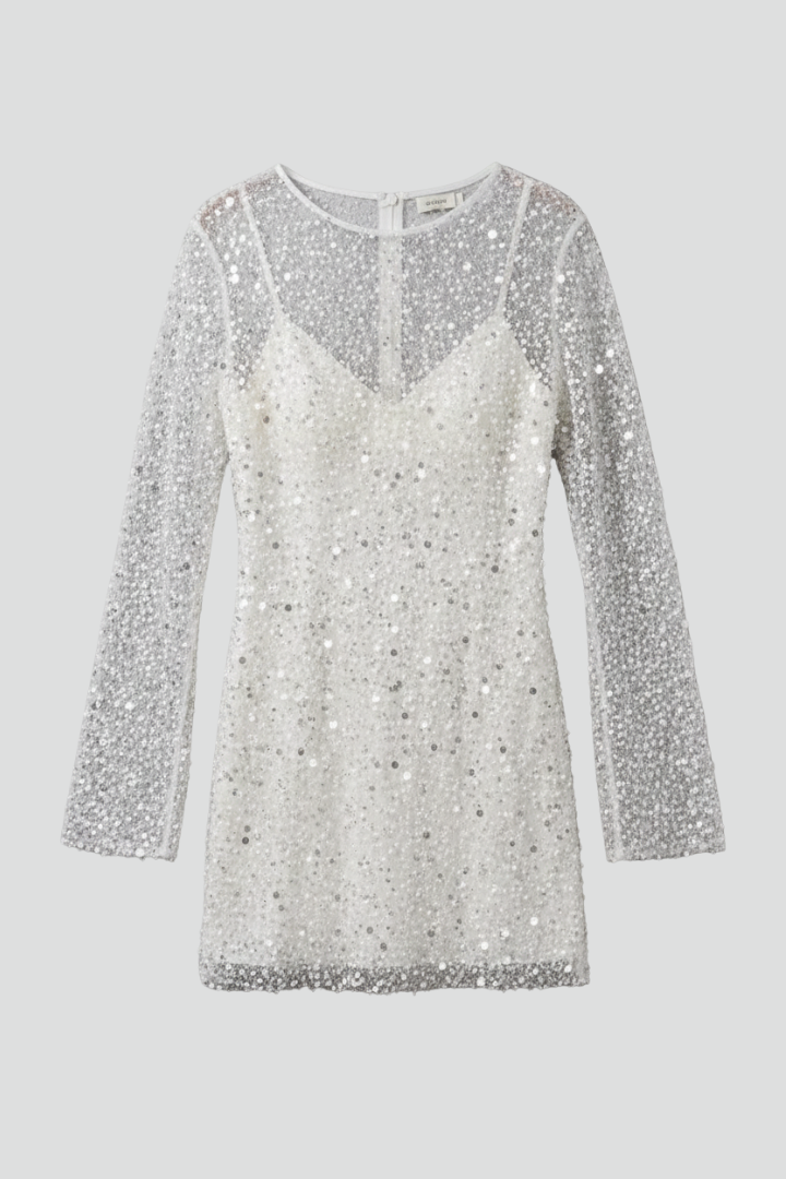 Women's Mesh Overlay Mini Dress - Long Sleeve Party Dress