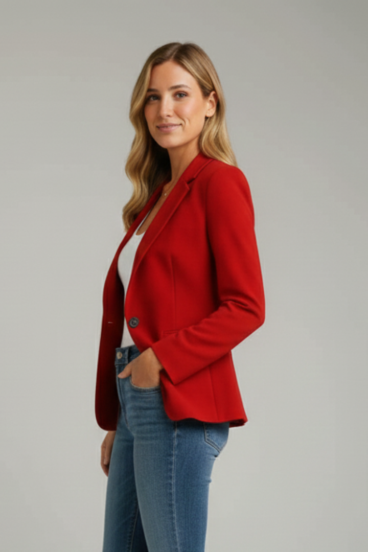 Women's Single Button Blazer - Notched Lapel Smart Jacket