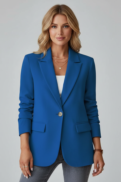 Women's Single Button Blazer - Notched Lapel Smart Jacket