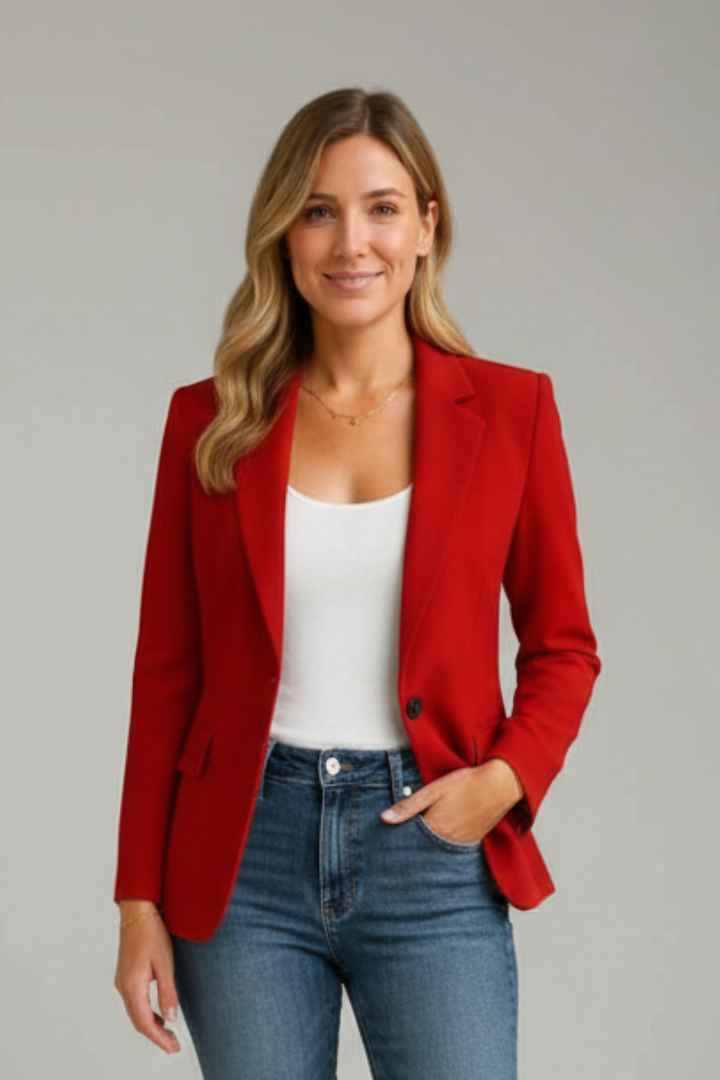 Women's Single Button Blazer - Notched Lapel Smart Jacket