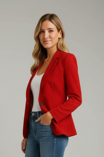 Women's Single Button Blazer - Notched Lapel Smart Jacket