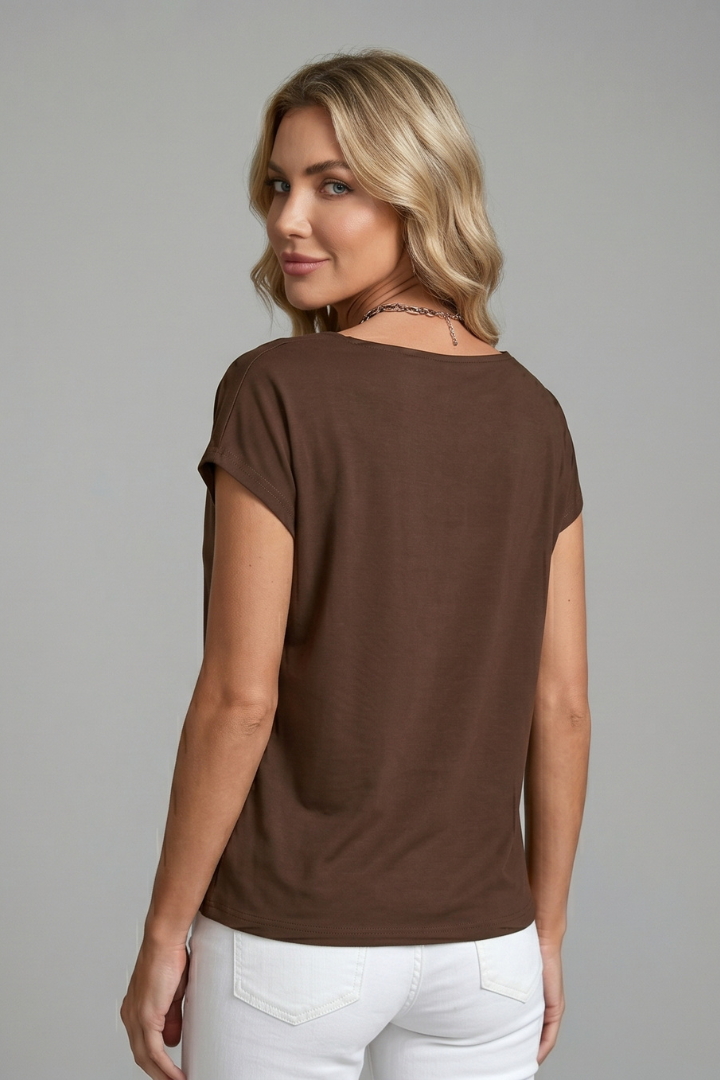 Women's Cowl Neck Draped Blouse - Short Sleeve Relaxed Top
