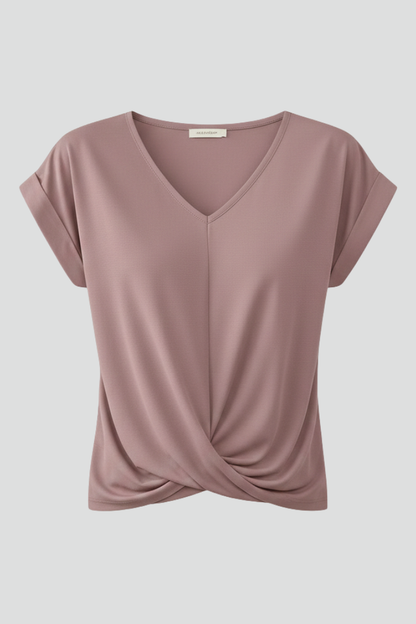 Women's V Neck Short Sleeve Blouse - Relaxed Pullover Top