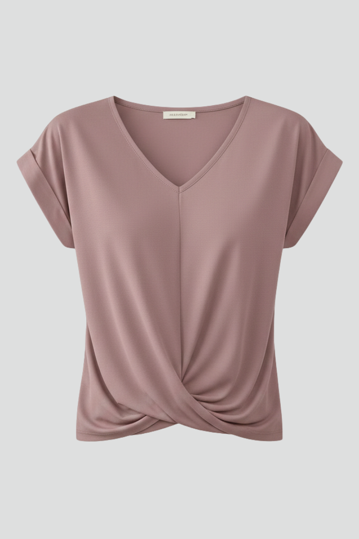 Women's V Neck Short Sleeve Blouse - Relaxed Pullover Top
