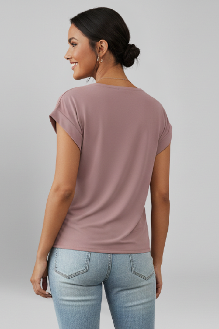 Women's V Neck Short Sleeve Blouse - Relaxed Pullover Top
