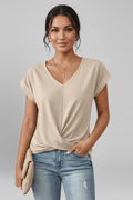 Women's V Neck Short Sleeve Blouse - Relaxed Pullover Top