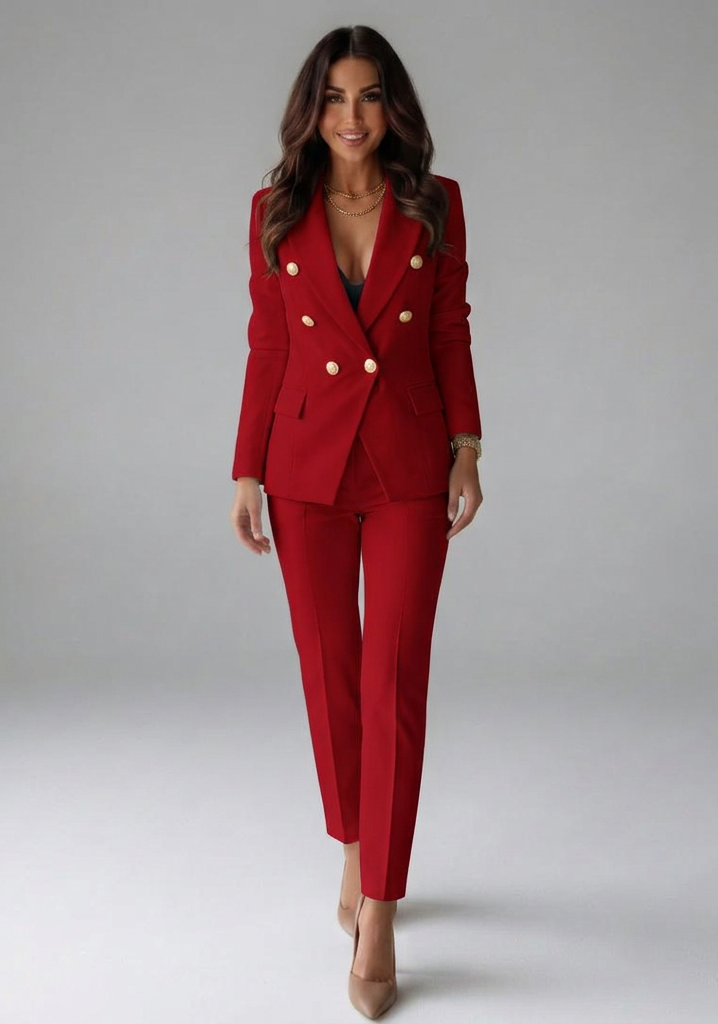 Women's Double-Breasted Blazer Set - Tailored Pant Suit